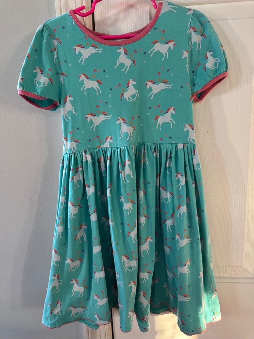 Matilda Jane Teal Unicorn Print Dress with Pink Trim girl’s size 6
